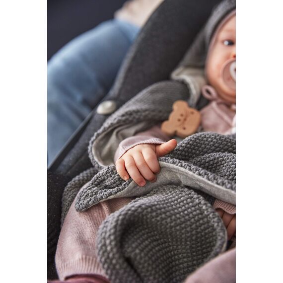 LÄSSIG Baby Strickdecke für Autositz Autositzdecke Einschlagdecke Babyschale 100% Bio-Baumwolle GOTS anthracite
