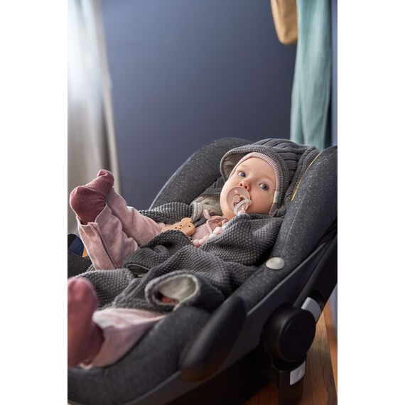 LÄSSIG Baby Strickdecke für Autositz Autositzdecke Einschlagdecke Babyschale 100% Bio-Baumwolle GOTS anthracite