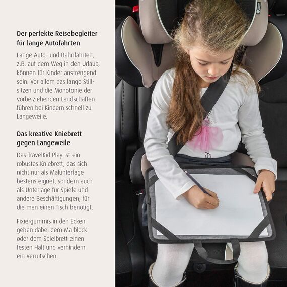 Reer Malunterlage für unterwegs TravelKid Play, leicht und stabil, praktische Taschen, wasserabweisend, schmutzabweisend, grau (Packung mit 2)