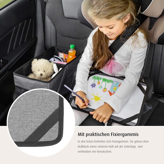 Reer Malunterlage für unterwegs TravelKid Play, leicht und stabil, praktische Taschen, wasserabweisend, schmutzabweisend, grau (Packung mit 2)