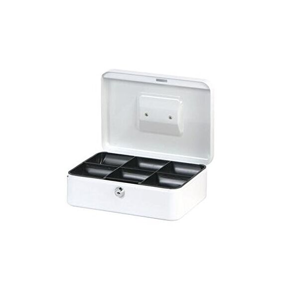 MAUL Geldkassette 3 aus Stahl | abschließbar | Münzgeld-Einsatz herausnehmbar | 25 x 19 x 9 cm | Kasse mit 2 Schlüsseln | geeignet als Spardose | kleiner Safe, Tresor, Trinkgeldkasse | Weiß