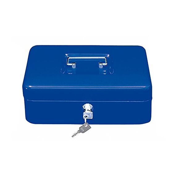 Wedo 145303X Geldkassette (aus pulverbeschichtetem Stahl, versenkbarer Griff, 5-Fächer-Münzeinsatz, Sicherheits-Zylinderschloss, 25 x 18 x 9 cm) blau