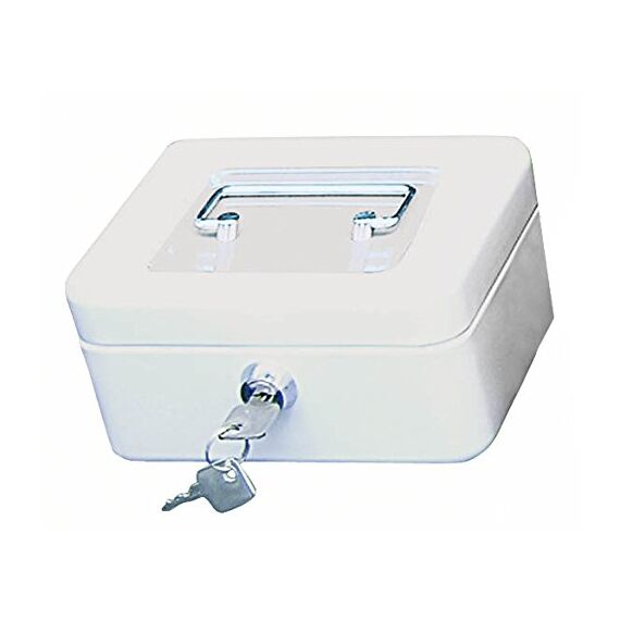 Wedo 145100X Geldkassette (aus pulverbeschichtetem Stahl, versenkbarer Griff, 4-Fächer-Münzeinsatz, Sicherheits-Zylinderschloss, 15,2 x 11,5 x 8,0 cm) weiß