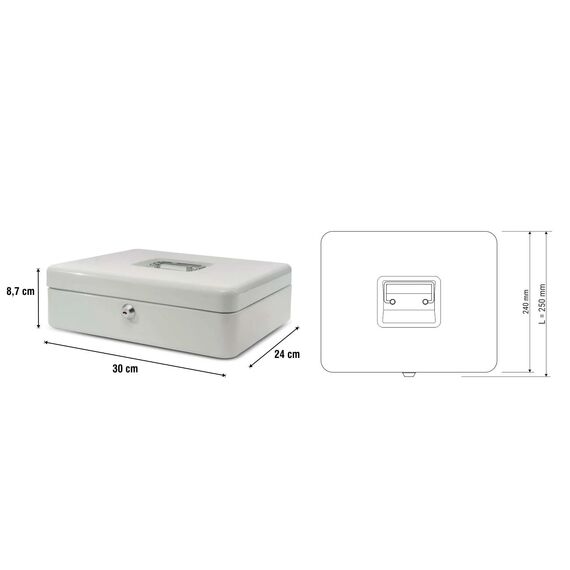 MAUL Geldkassette 4 aus Stahl | abschließbar | Münzgeld-Einsatz herausnehmbar | 30 x 25 x 8,7 cm | Kasse mit 2 Schlüsseln | geeignet als Spardose | kleiner Safe, Tresor, Trinkgeldkasse | Weiß