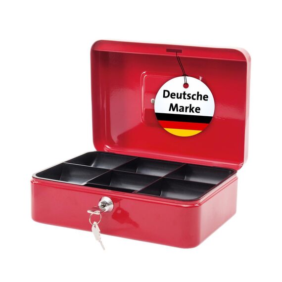 MAUL Geldkassette 3 aus Stahl | abschließbar | Münzgeld-Einsatz herausnehmbar | 25 x 19 x 9 cm | Kasse mit 2 Schlüsseln | geeignet als Spardose | kleiner Safe, Tresor, Trinkgeldkasse | Rot