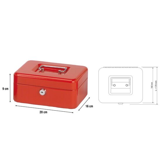 MAUL Geldkassette 2 aus Stahl | abschließbar | Münzgeld-Einsatz herausnehmbar | 20 x 17 x 9 cm | Kasse mit 2 Schlüsseln | geeignet als Spardose | kleiner Safe, Tresor, Trinkgeldkasse | Rot