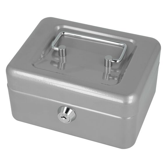 Westcott Geldkassette abschließbar (kompakt, 15 cm) Silber | Abschließbare Box aus Stahlblech mit 2 Schlüsseln | Herausnehmbare Einlage für Münzen mit 6 Fächern | E-51000 SILVER