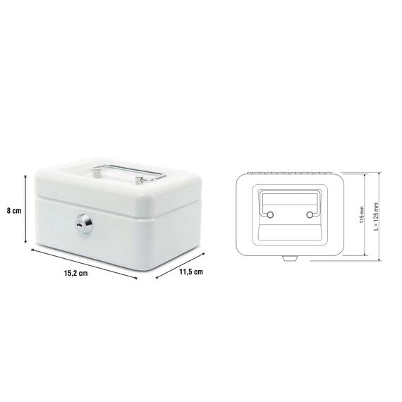 MAUL Geldkassette abschließbar aus Stahl | 15,2x11,5x8 cm | Kaffeekasse klein mit Münzgeld-Einsatz | Kasse mit 2 Schlüsseln | Ideal als Spardose, Sparbox, Trinkgeldkasse | Weiß