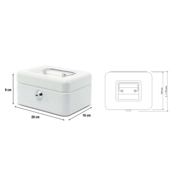 MAUL Geldkassette 2 aus Stahl | abschließbar | Münzgeld-Einsatz herausnehmbar | 20 x 17 x 9 cm | Kasse mit 2 Schlüsseln | geeignet als Spardose | kleiner Safe, Tresor, Trinkgeldkasse | Weiß