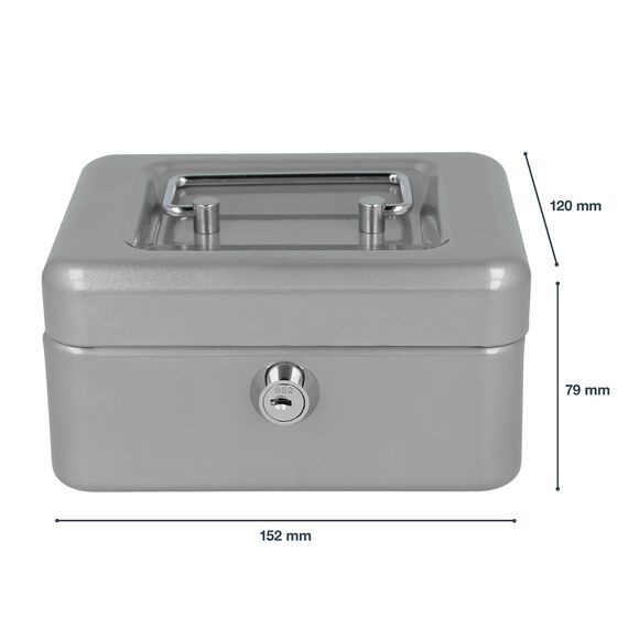 Westcott Geldkassette abschließbar (kompakt, 15 cm) Silber | Abschließbare Box aus Stahlblech mit 2 Schlüsseln | Herausnehmbare Einlage für Münzen mit 6 Fächern | E-51000 SILVER