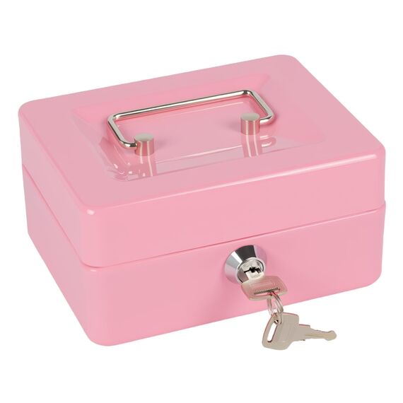 Geldkassette mit Schlüssel, tragbare Kasse mit Münzfach, kleine abschließbare Geldkassette für Haus, Büro und Veranstaltungen, 15 * 12 * 8cm(Rosa)