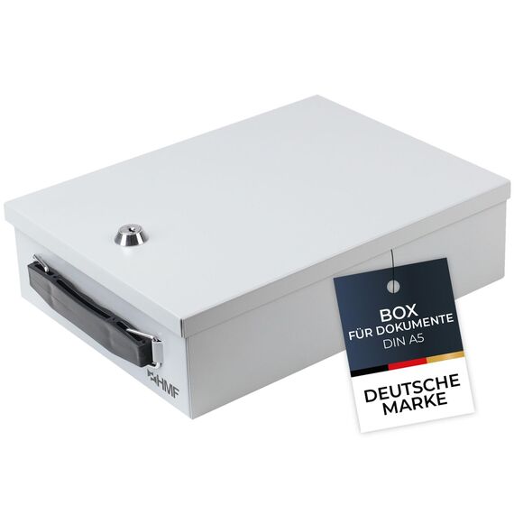 HMF 140-07 Abschließbare Dokumentenkassette | DIN A5 | 27 x 20,5 x 8 cm | Lichtgrau