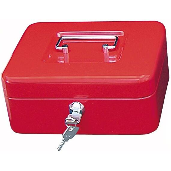 Wedo 145202X Geldkassette (aus pulverbeschichtetem Stahl, versenkbarer Griff, 5-Fächer-Münzeinsatz, Sicherheits-Zylinderschloss, 20 x 16 x 9 cm) rot
