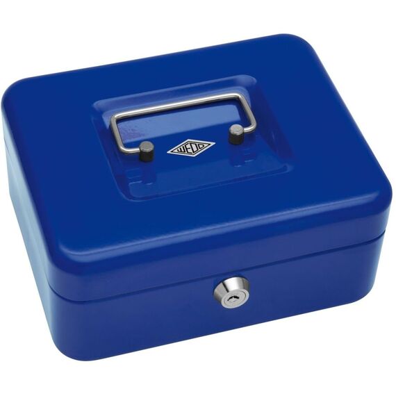 Wedo 145203X Geldkassette (aus pulverbeschichtetem Stahl, versenkbarer Griff, 5-Fächer-Münzeinsatz, Sicherheits-Zylinderschloss, 20 x 16 x 9 cm) blau