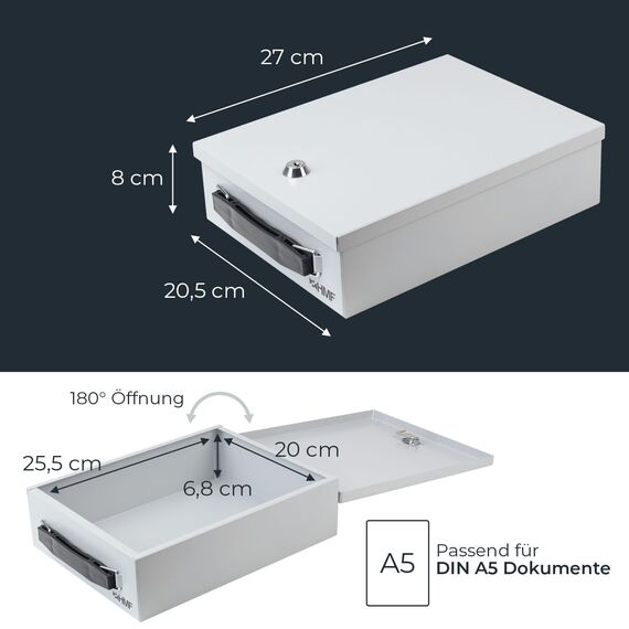 HMF 140-07 Abschließbare Dokumentenkassette | DIN A5 | 27 x 20,5 x 8 cm | Lichtgrau