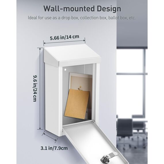 Uniclife Briefkasten für Schlüssel im Freien, Metall-Spendenbox mit Schlüsselschloss, sichere Vorschlagsbox, Briefkasten mit oberer Schlitzöffnung, Wandbriefkasten mit