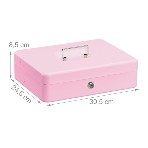 Relaxdays Geldkassette abschließbar, Münzzählbrett & 4 Scheinfächer, Geldkasse Eisen, HxBxT: 8,5 x 30,5 x 24,5 cm, pink