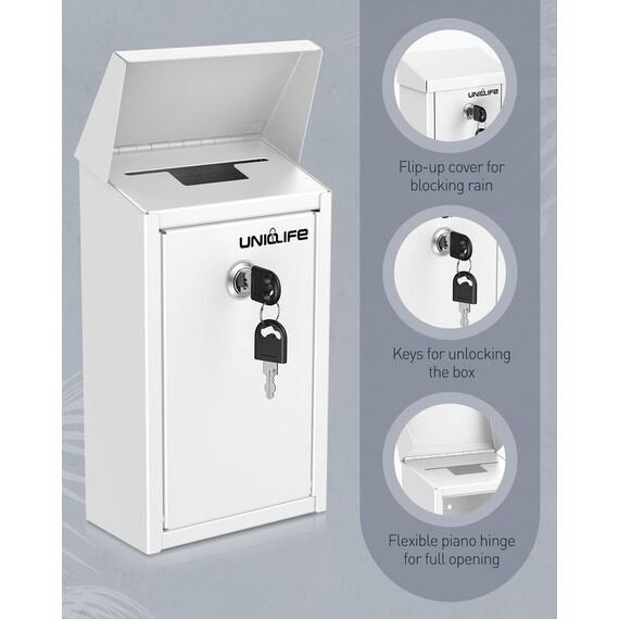 Uniclife Briefkasten für Schlüssel im Freien, Metall-Spendenbox mit Schlüsselschloss, sichere Vorschlagsbox, Briefkasten mit oberer Schlitzöffnung, Wandbriefkasten mit