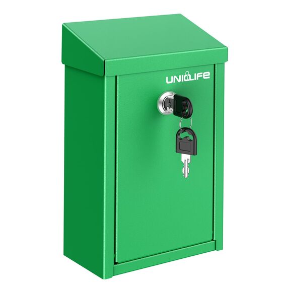 Uniclife Schlüsselbox Außen Metall Spendenbox mit Schloss Sicherer Briefkasten Wandmontage mit Einwurfschlitz Stahl Geldbox für Zuhause Büro Gewerbe Grün