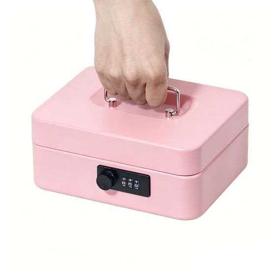 GREELUE Geldkassette mit münzzählbrett, 20 * 16 * 8.5 CM, Kasse Abschließbar, Cash Box Groß, Spardose, Geld organizer (Zahlenschloss-Pink)