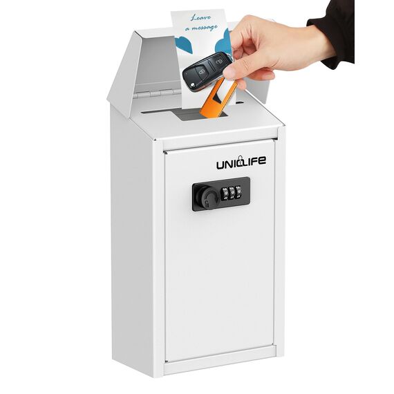 Uniclife Metall Briefkasten für Außenbereich mit Zahlenschloss, sichere Spenden und Sammlungsbox mit Oberschlitz, Stahl Wandmontage Geldbox für Büro, Geschäfte und Zuhause