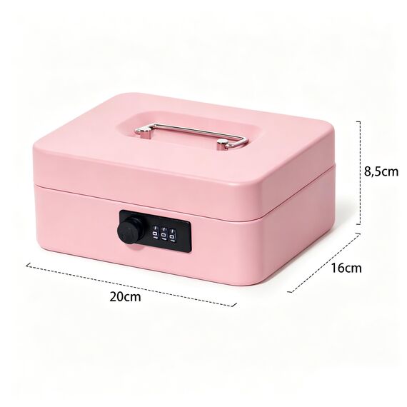 GREELUE Geldkassette mit münzzählbrett, 20 * 16 * 8.5 CM, Kasse Abschließbar, Cash Box Groß, Spardose, Geld organizer (Zahlenschloss-Pink)