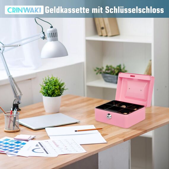 Geldkassette mit Schlüssel, tragbare Kasse mit Münzfach, kleine abschließbare Geldkassette für Haus, Büro und Veranstaltungen, 15 * 12 * 8cm(Rosa)