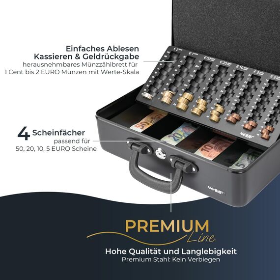 HMF 22037-02 Geldkassette Geldzählkassette 2 Tragegriffe, 36 x 25 x 11 cm, schwarz