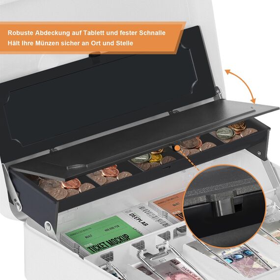 HAITRAL Geldkassette abschließbar, Banknoten und Münzsafe, Geldkasse aus Metall, Tragbare große Geldkassette mit 2 Schlüsseln - B 30 x T 24 x H 9 cm, Weiß