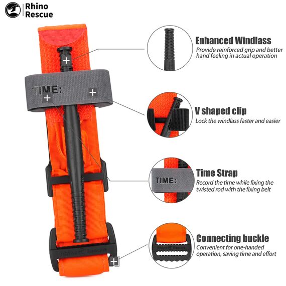 RHINO RESCUE Tourniquets, Einhändig Erste-Hilfe-Set für Notfallblutungen, Militärischer, Lebensrettender Nofallsanitäter für Gefechte im Freien Feld Taktisch mit Kunststoffwinde，2PCS Orange