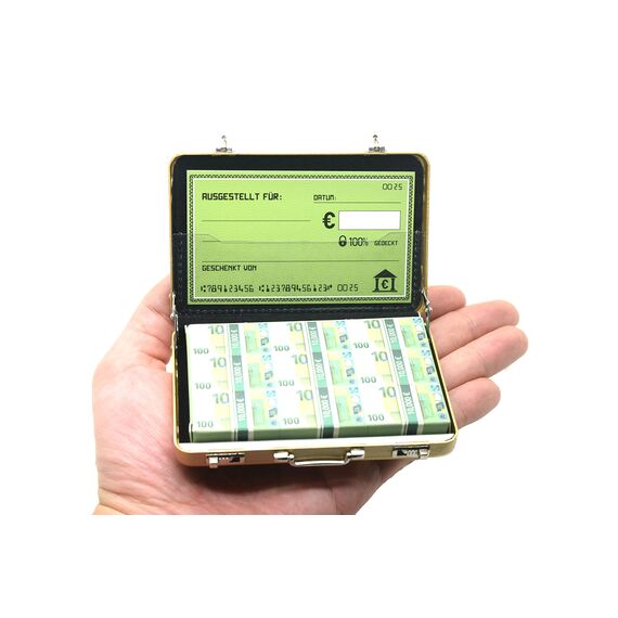 ASVP Shop Geldkoffer zum Geburtstag oder als Verpackung für Gutscheine - Mini Aktenkoffer aus Aluminium mit Schnappverschluss als Hochzeitsgeschenk und Grußkarte - Ideal als Geschenk(Gold)