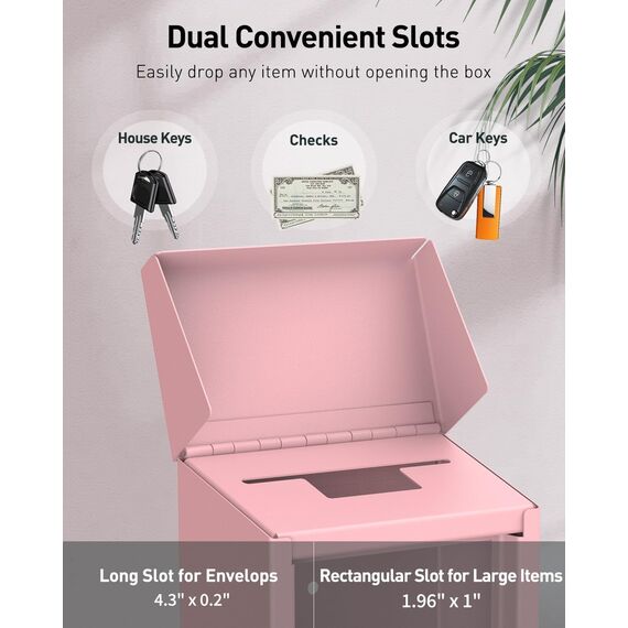 Uniclife Sicherheits Briefkasten für Außenbereich Metall Spendenbox mit Zahlenschloss Wandmontage mit Schlitz Stahl Geldbox für Haus Büro Unternehmen Rosa