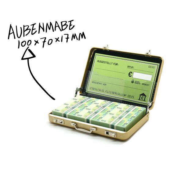 ASVP Shop Geldkoffer zum Geburtstag oder als Verpackung für Gutscheine - Mini Aktenkoffer aus Aluminium mit Schnappverschluss als Hochzeitsgeschenk und Grußkarte - Ideal als Geschenk(Gold)