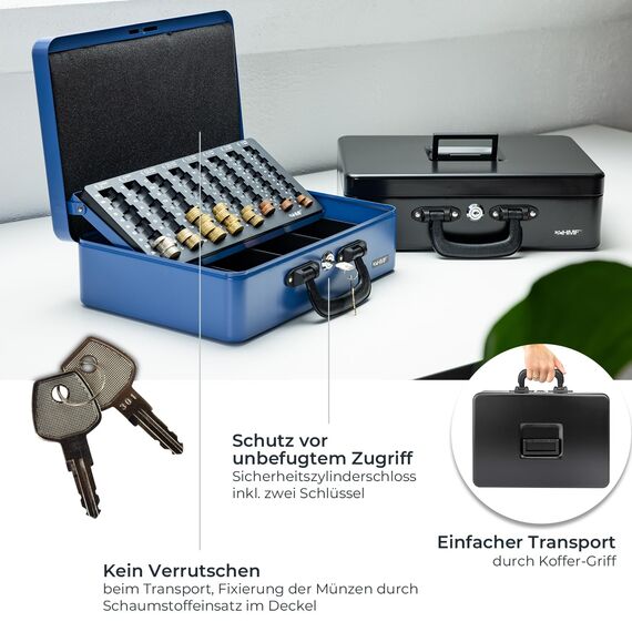 HMF 22037-02 Geldkassette Geldzählkassette 2 Tragegriffe, 36 x 25 x 11 cm, schwarz