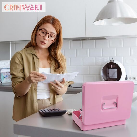 Geldkassette abschließbar mit Schlüssel,Geldkassette mit Münzzählbrett, Kleine tragbare Kasse für Haus, Büro und Veranstaltungen, 30 * 24 * 9cm Pink