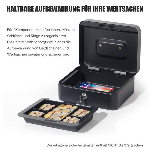 GREELUE Geldkassette (20 * 16 * 8.5 CM) Abschließbar mit Schloss, Feuerfeste Geldbox, Wasserabweisend Geldkassette Klein mit Münzzählbrett, Cash Box, Spardose
