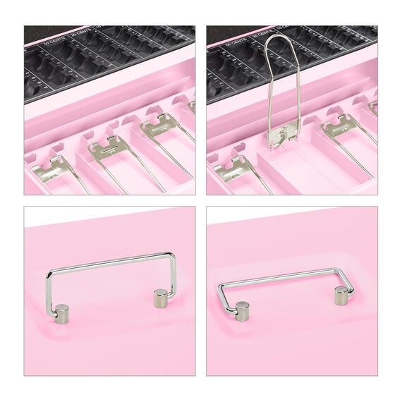 Relaxdays Geldkassette abschließbar, Münzzählbrett & 4 Scheinfächer, Geldkasse Eisen, HxBxT: 8,5 x 30,5 x 24,5 cm, pink