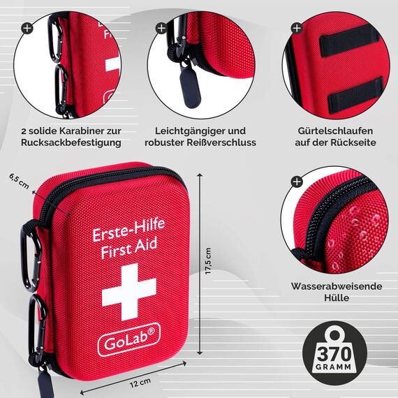 GoLab Erste Hilfe Set Outdoor für Wandern, Reisen und Fahrrad nach DIN 13167 - First Aid Kit mit Signalpfeife und Beatmungsmaske - Made in Germany - Notfall Ausrüstung - Reiseapotheke