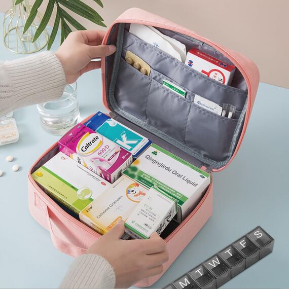 WOGOPRO 2stk Medikamententasche Große Kapazität Medizinische Notfalltasche Leer wasserdichte Medizin Aufbewahrungstasche Tragbar Medikamententasche Für Home, Office, Reisen(Rosa)