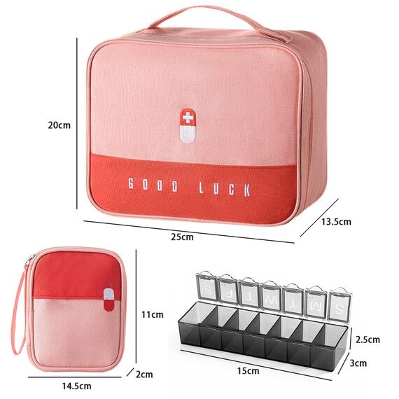 WOGOPRO 2stk Medikamententasche Große Kapazität Medizinische Notfalltasche Leer wasserdichte Medizin Aufbewahrungstasche Tragbar Medikamententasche Für Home, Office, Reisen(Rosa)