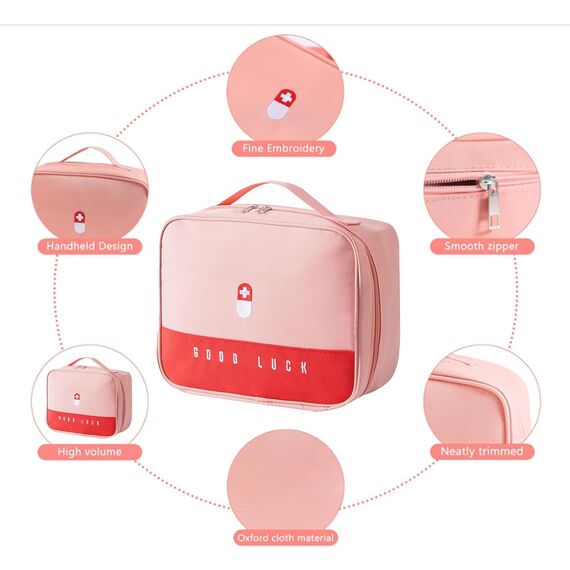 Medikament Tasche, 3 Stück Wasserdichte Medizin Aufbewahrungstasche Medikamententasche Leer Erste Hilfe Tasche Große Kapazität Medizinische Notfalltasche für Home, Office, Reisen (Rosa)