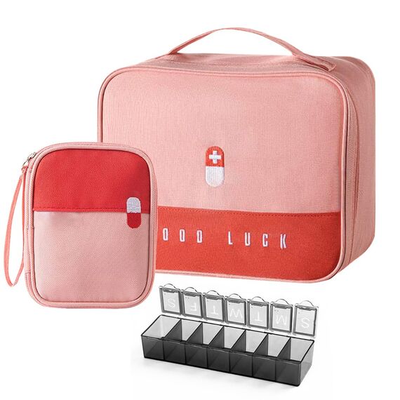 WOGOPRO 2stk Medikamententasche Große Kapazität Medizinische Notfalltasche Leer wasserdichte Medizin Aufbewahrungstasche Tragbar Medikamententasche Für Home, Office, Reisen(Rosa)