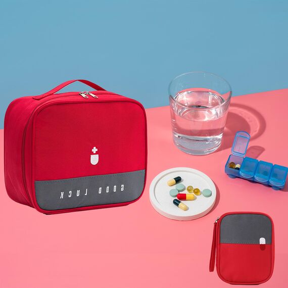 Medikament Tasche, 3 Stück Wasserdichte Medizin Aufbewahrungstasche Medikamententasche Leer Erste Hilfe Tasche Große Kapazität Medizinische Notfalltasche für Home, Office, Reisen(Rot)