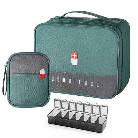 WOGOPRO 2stk Medikamententasche Große Kapazität Medizinische Notfalltasche Leer wasserdichte Medizin Aufbewahrungstasche Tragbar Medikamententasche Für Home, Office, Reisen(Grün)