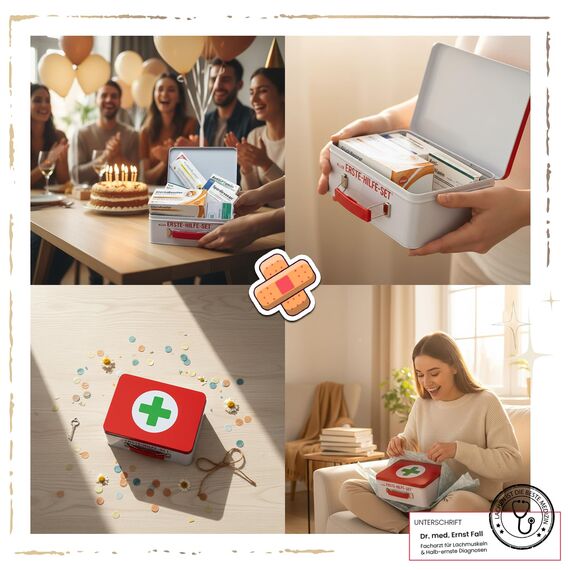 18. Geburtstag | Erste Hilfe Set Geschenk-Box, witziger Sanikasten | 8-teilig | Spaßgeschenk zum 18. Geburtstag