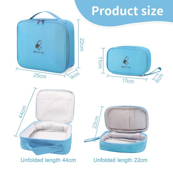 JUNUNDJING 2 Stück Medikamententasche, Große & Klein Medikamententasche Reise, Reiseapotheke Tasche Wasserdicht, Erste Hilfe Tasche leer, Erste Hilfe Set Outdoor (Blau)