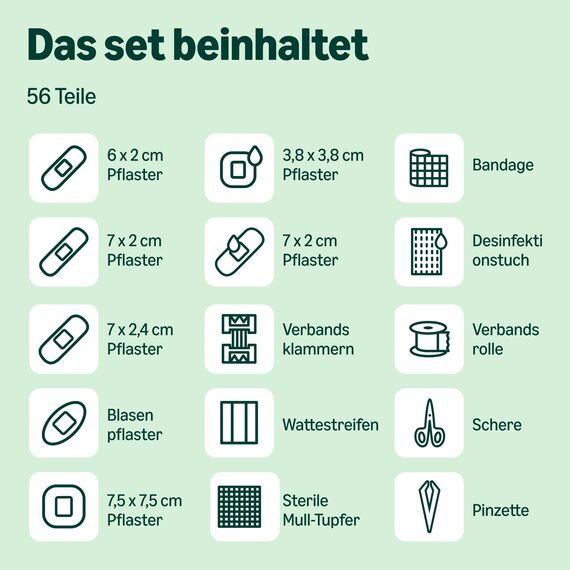 Healthcare by Amazon - Erste-Hilfe-Set, 56 Teile, Grün (Früher eine Marke von Amazon Basic Care, identisches Produkt)