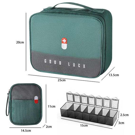 WOGOPRO 2stk Medikamententasche Große Kapazität Medizinische Notfalltasche Leer wasserdichte Medizin Aufbewahrungstasche Tragbar Medikamententasche Für Home, Office, Reisen(Grün)