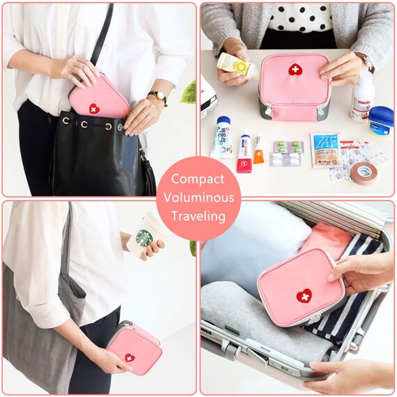 Medikament Tasche, 3 Stück Wasserdichte Medizin Aufbewahrungstasche Medikamententasche Leer Erste Hilfe Tasche Große Kapazität Medizinische Notfalltasche für Home, Office, Reisen (Rosa)