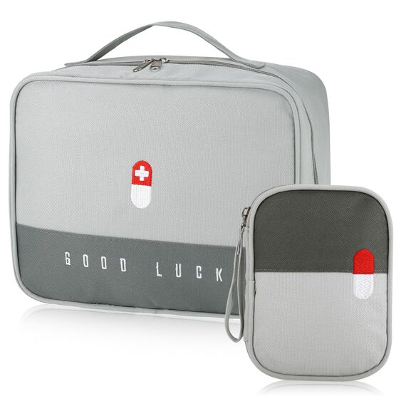 Fentar Medikamententasche Reiseapotheke Tasche 2stk, Große Kapazität Notfalltasche Leer Erste Hilfe Medizin Aufbewahrungstasche Tragbar Medikament für Reisen Home Büro(Grau)